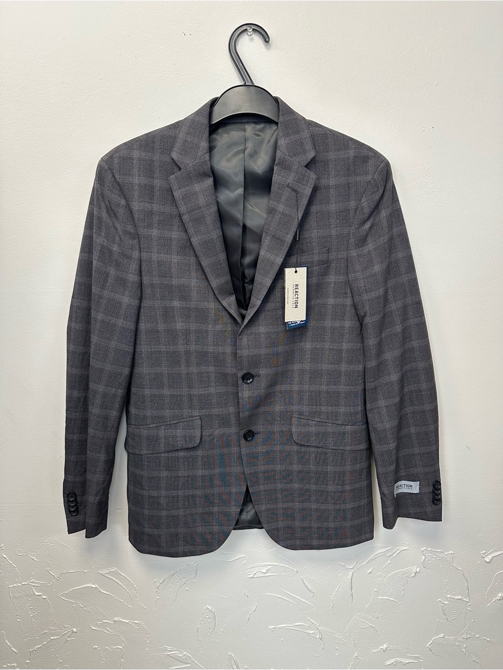 Kenneth Cole Reaction Charcoal Gray Plaid Sport Coat